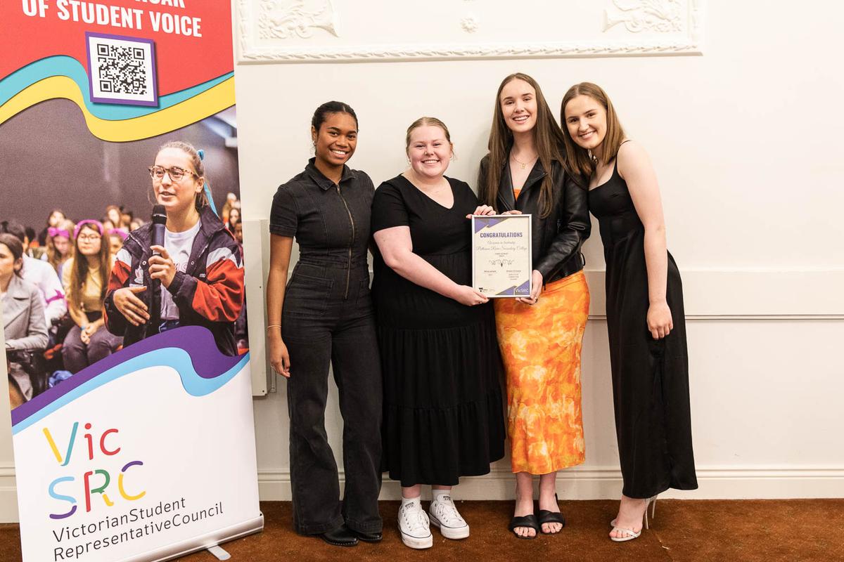 A group of students from Patterson River Secondary College holding their finalist certificate.