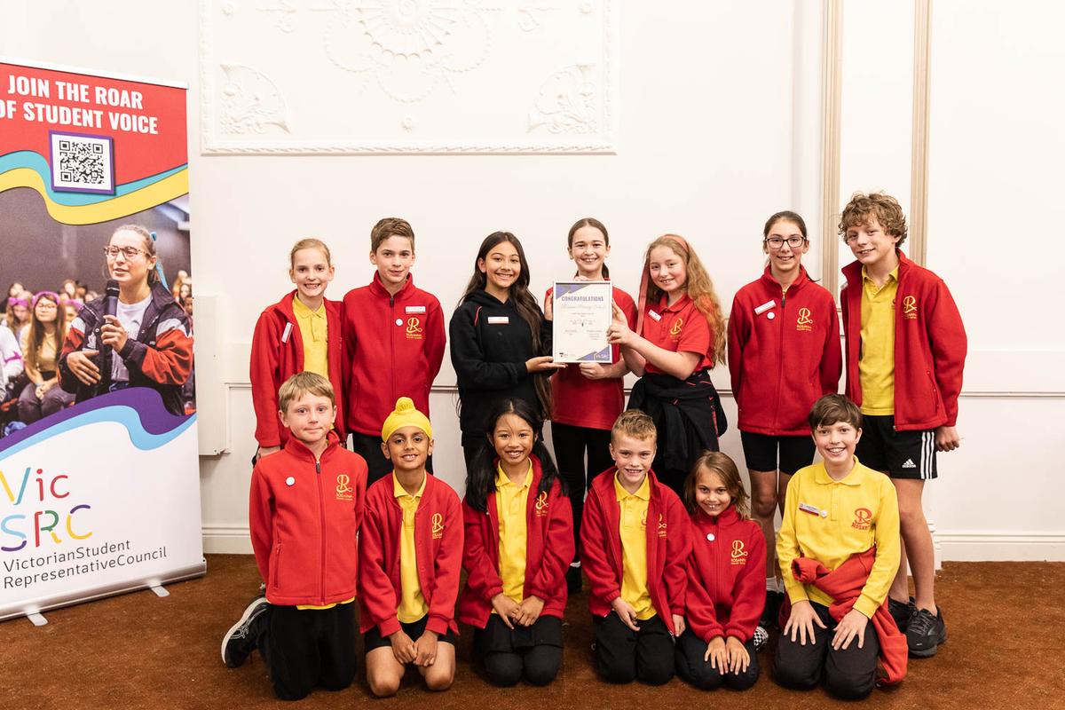 Students from Rosanna Primary School holding their finalist certificate.