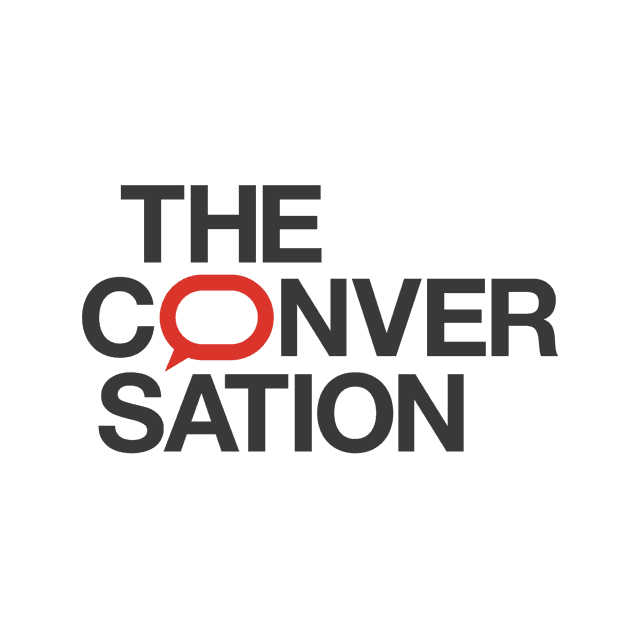 This is the stacked Conversation logo. The O is replaced with a speech bubble, and in red.