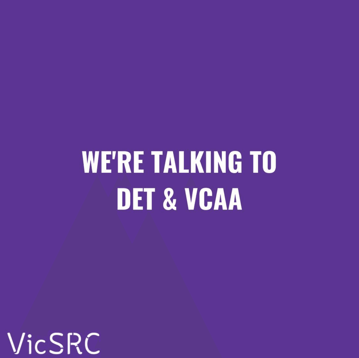 A graphic Instagram tile reads 'We're talking to DET & VCAA'.